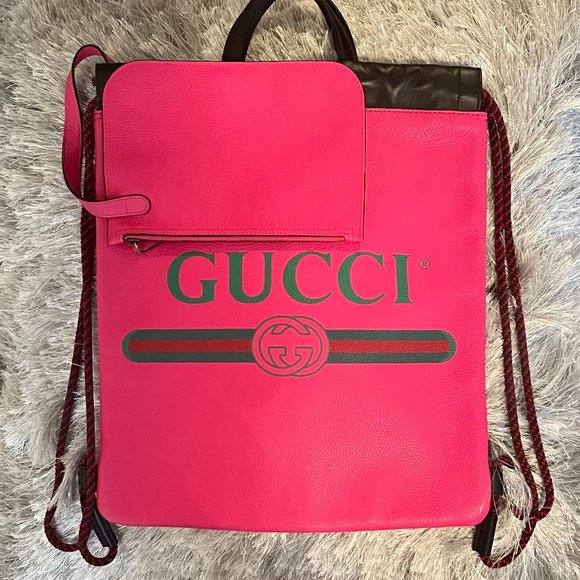 Pink Gucci Logo Drawstring Backpack - Picture 2 of 5